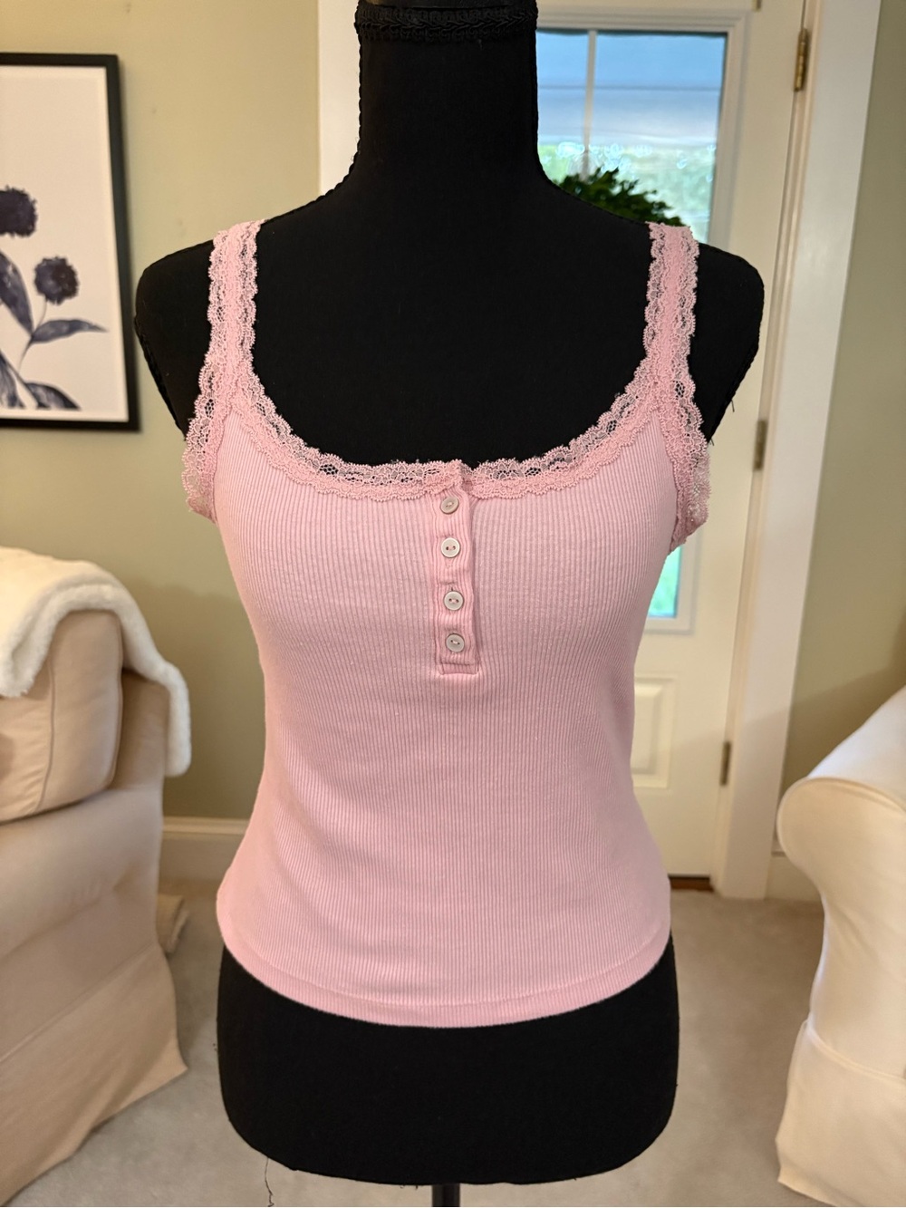 SO Pink Lace-Trim Ribbed Camisole